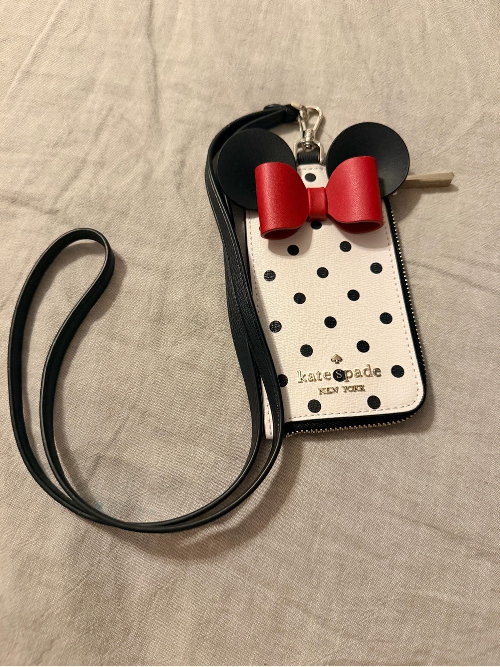 Kate Spade -Minnie Mouse Black & White Polka Dot Lanyard Card Holder
